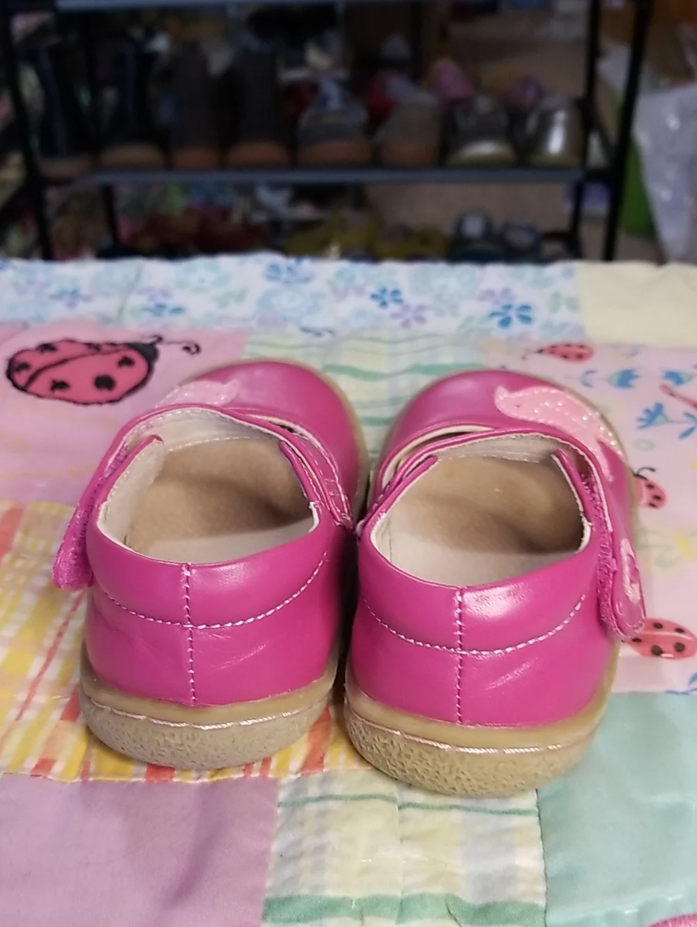 Livie & Luca Pink Leather Mary Jane Shoes with Pink Glitter Bird Size 5 Pio Pio